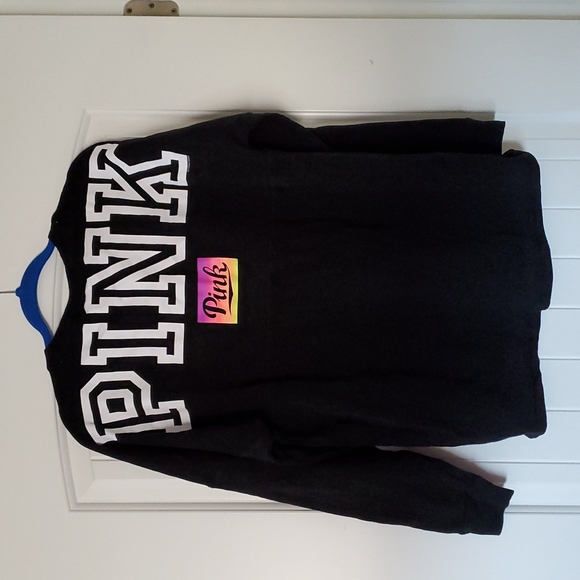 PINK Victoria's Secret Tops - Victoria's Secret Pink Black Varsity Crew Shirt